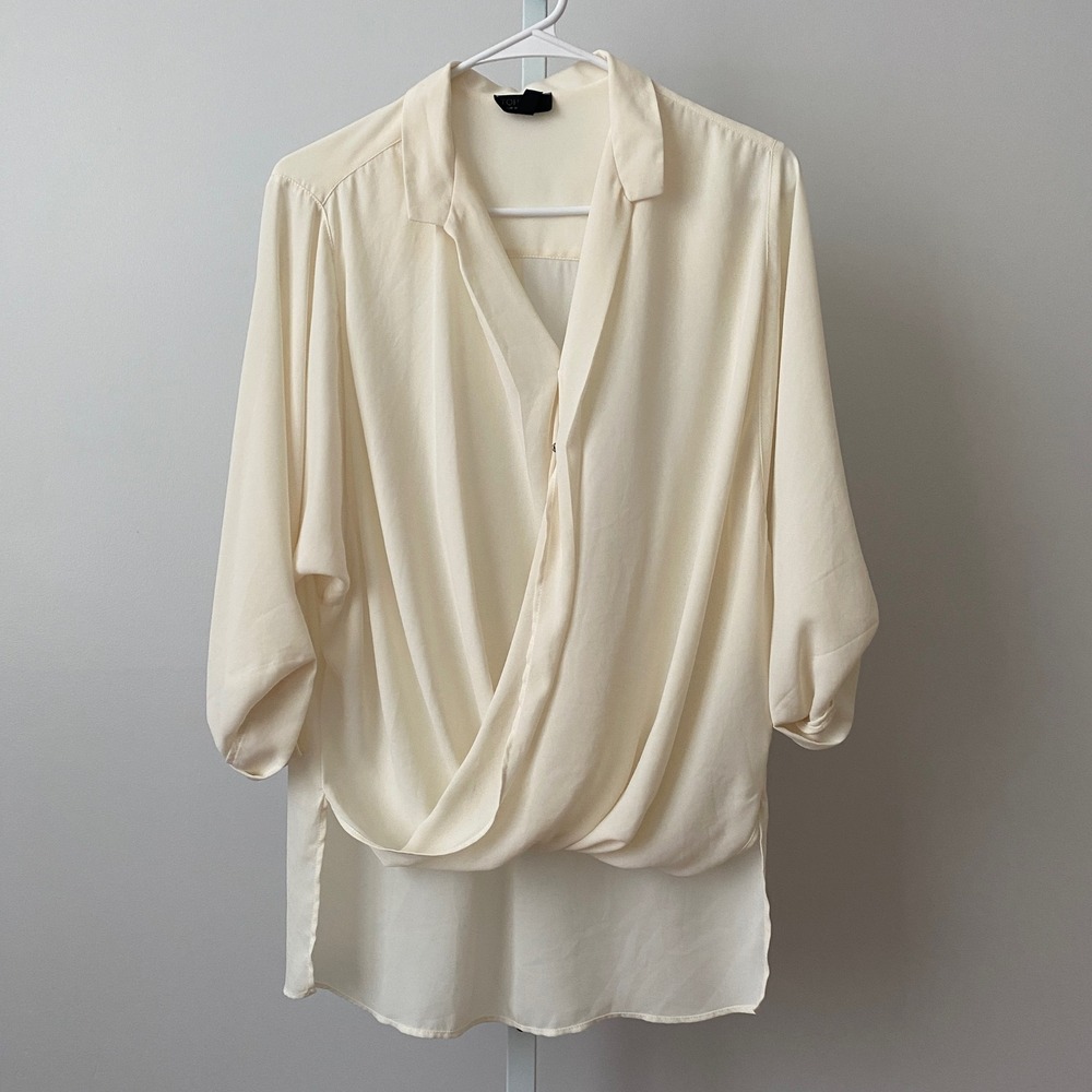 Topshop Office Siren Relaxed Drape Surplice High Low Blouse Size 2 Cream